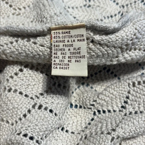 Vintage 90s Cream Ramie & Cotton Knit Beige Front Tie Duster S/M - Picture 6 of 6